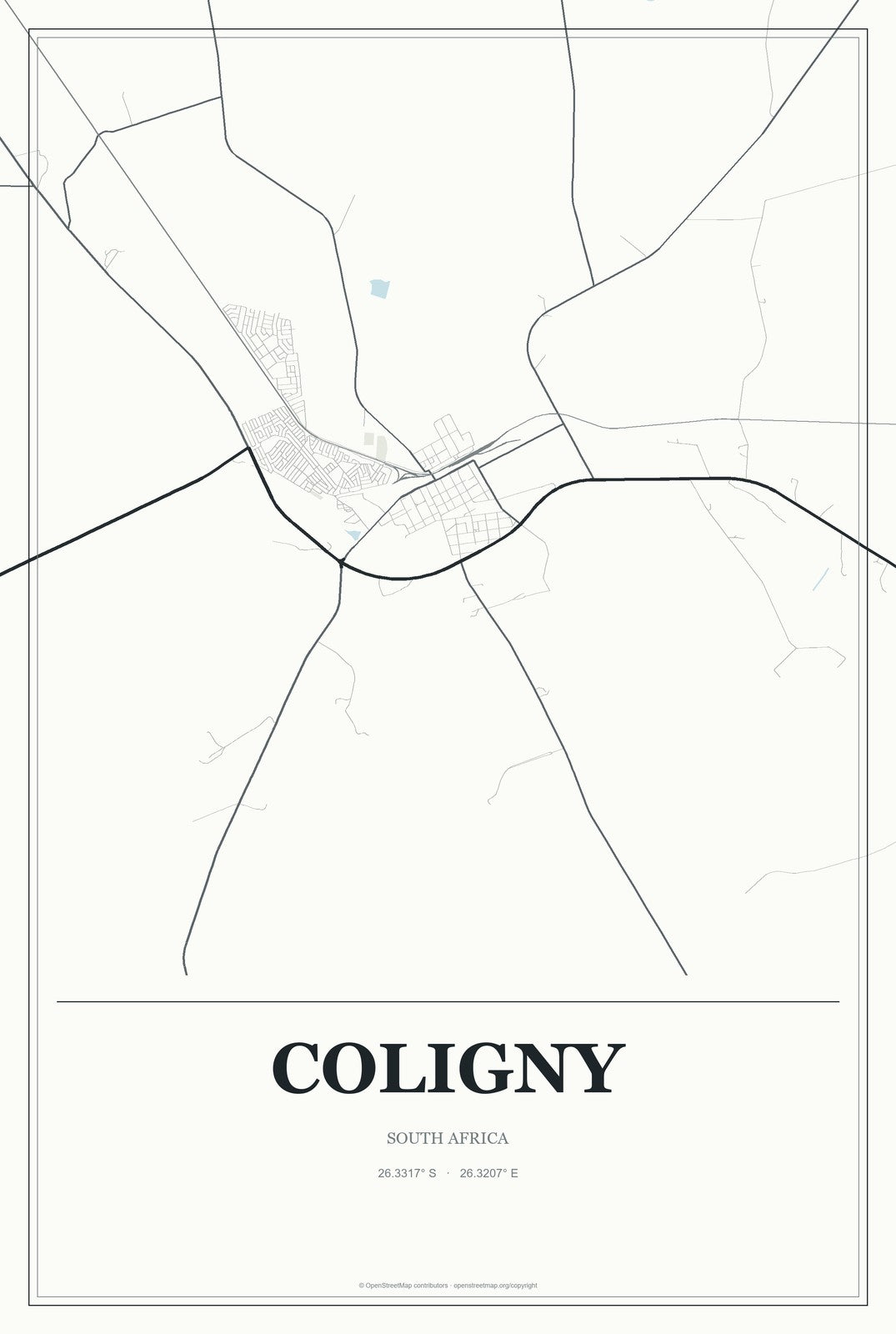 Coligny, South Africa City Map Aluminum Sign in Gallery Air style