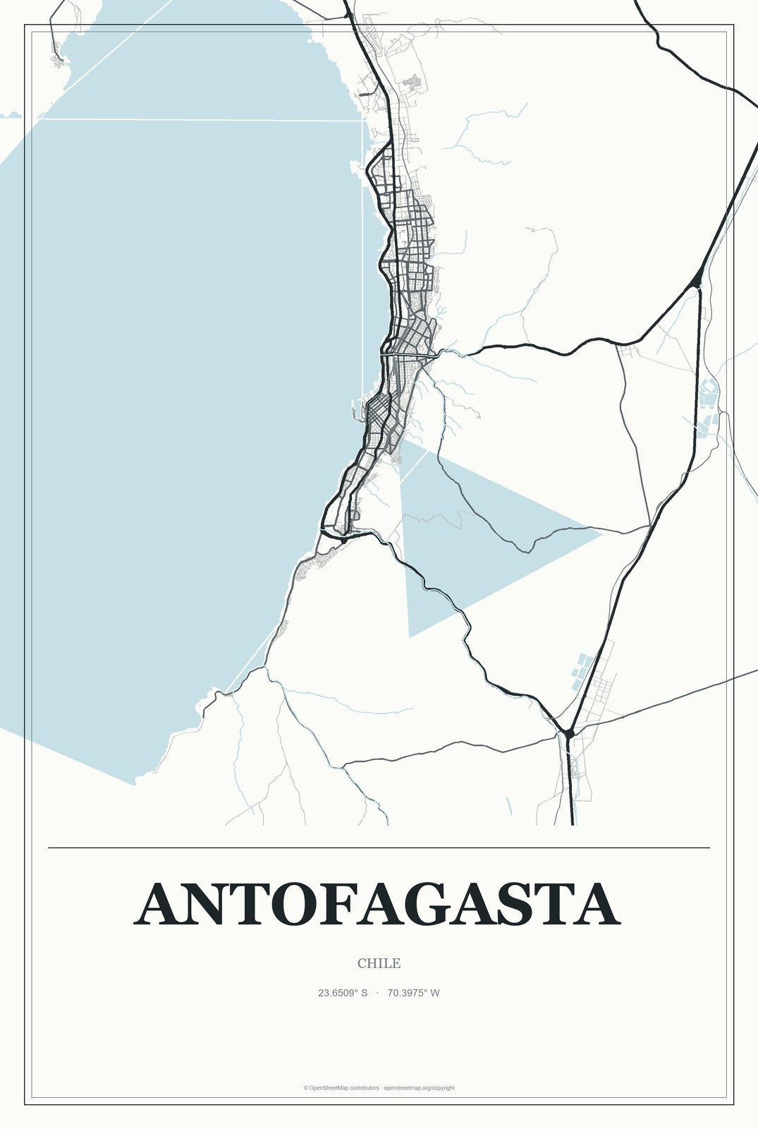 Antofagasta, Chile City Map Aluminum Sign in Gallery Air style
