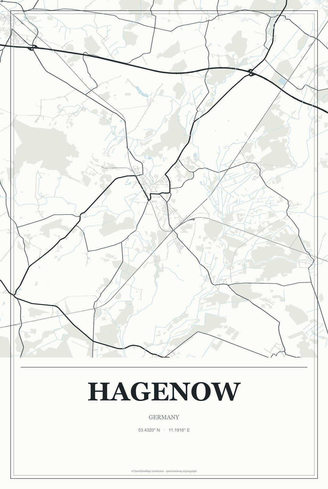 Hagenow, Germany City Map Aluminum Sign in Gallery Air style