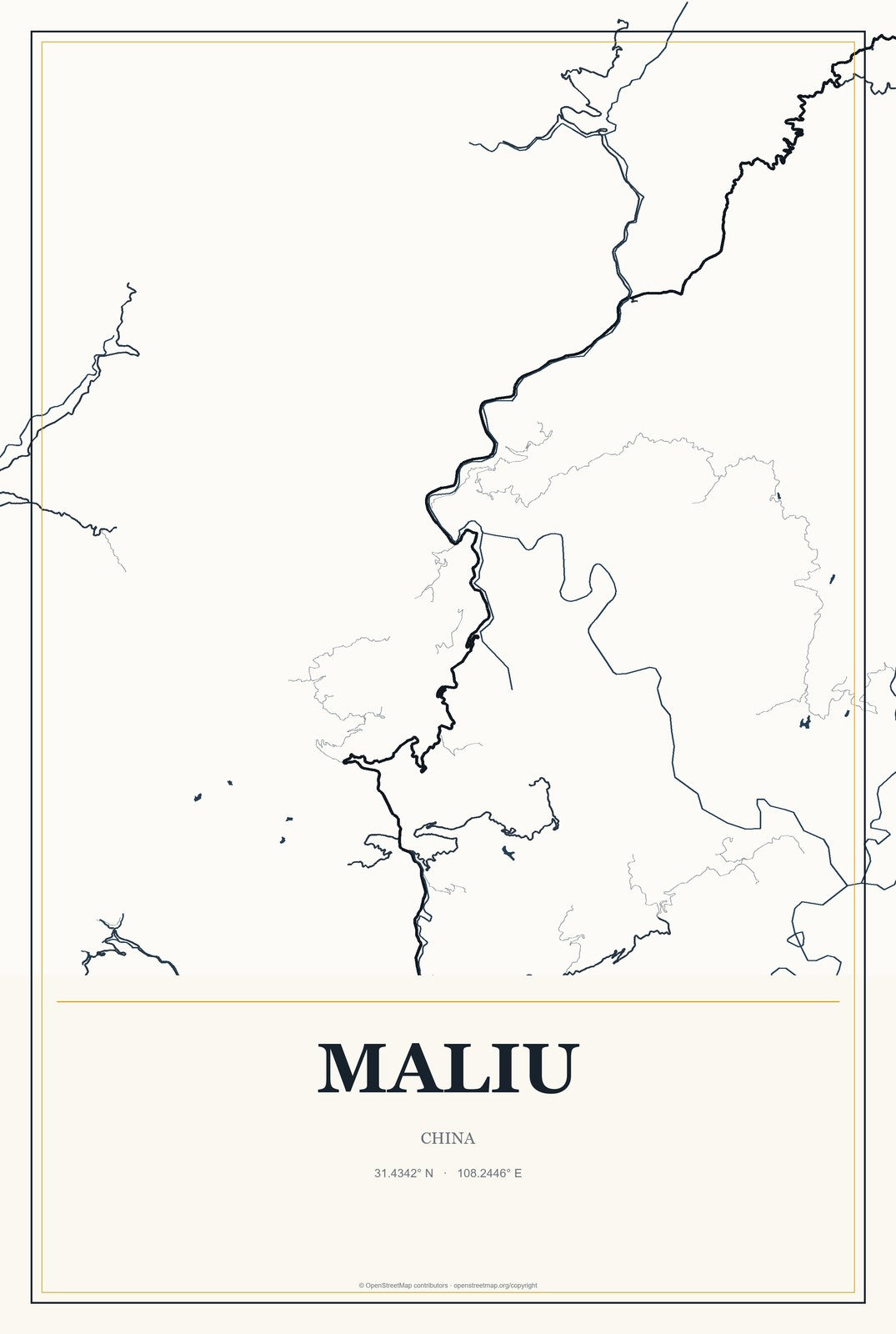 Maliu, China City Map Aluminum Sign in Citrine Modern style