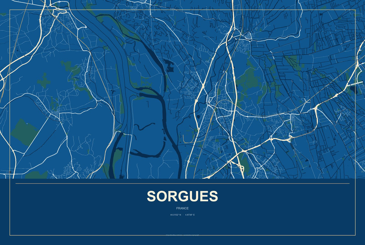Sorgues, France City Map Aluminum Sign in Harbor Cobalt style