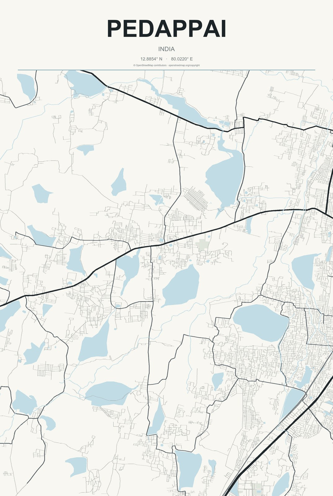 Pedappai, India City Map Aluminum Sign in Headline Atlas style