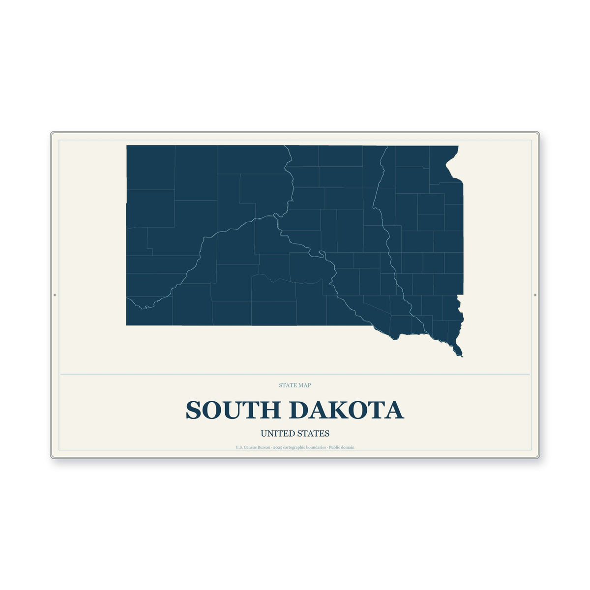 South Dakota state map aluminum sign in Coastal Cutout style
