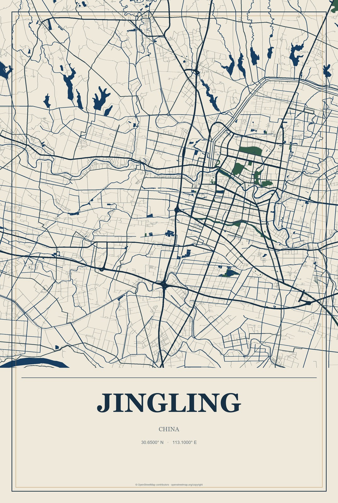 Jingling, China City Map Aluminum Sign in Coastal Cutout style