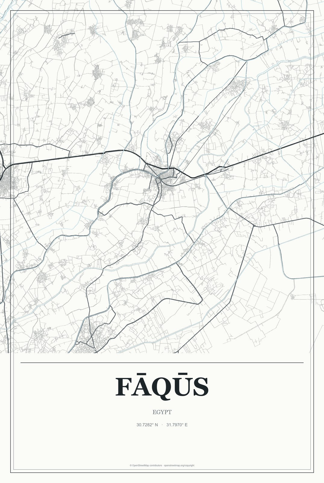 Fāqūs, Egypt City Map Aluminum Sign in Gallery Air style