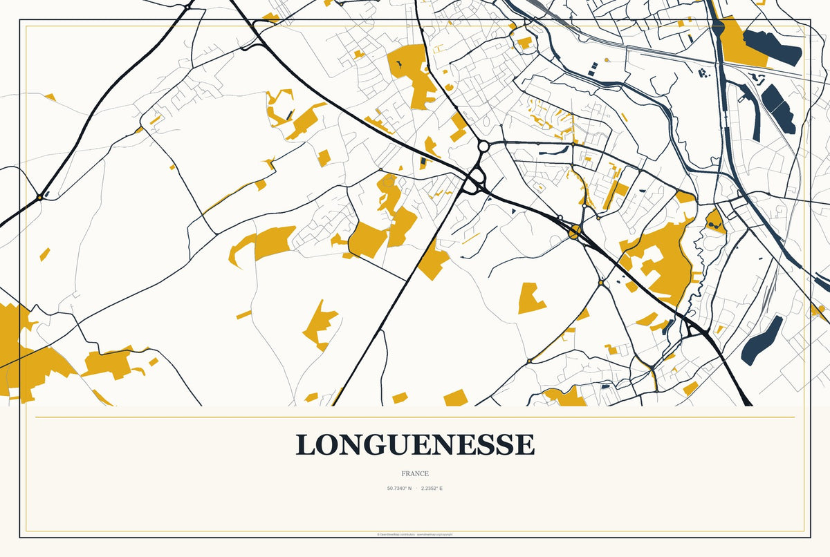 Longuenesse, France City Map Aluminum Sign in Citrine Modern style