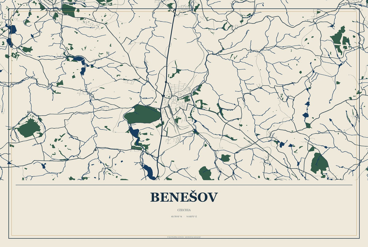 Benešov, Czechia City Map Aluminum Sign in Coastal Cutout style