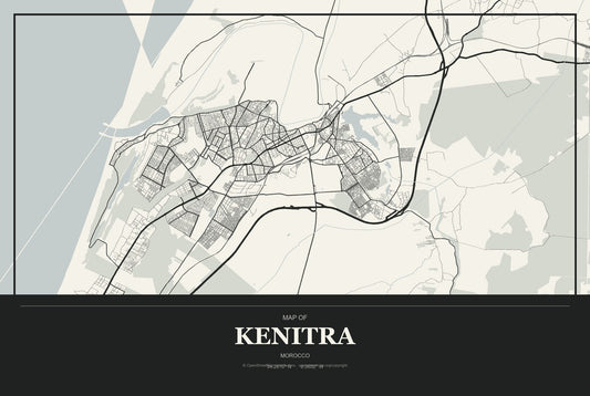Kenitra, Morocco City Map Aluminum Sign in Museum Plaque style