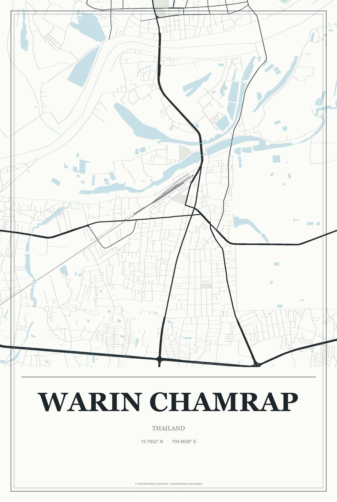 Warin Chamrap, Thailand City Map Aluminum Sign in Gallery Air style