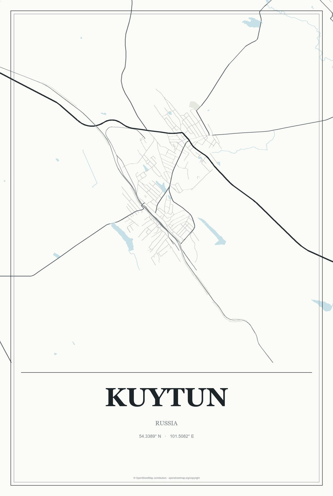 Kuytun, Russia City Map Aluminum Sign in Gallery Air style