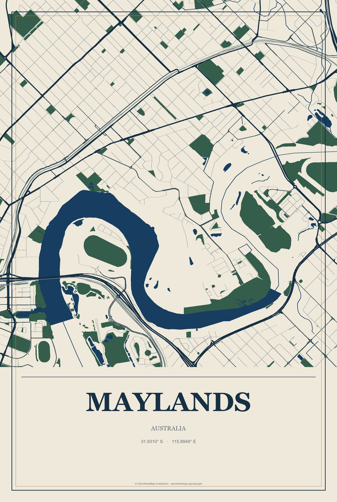 Maylands, Australia City Map Aluminum Sign in Coastal Cutout style