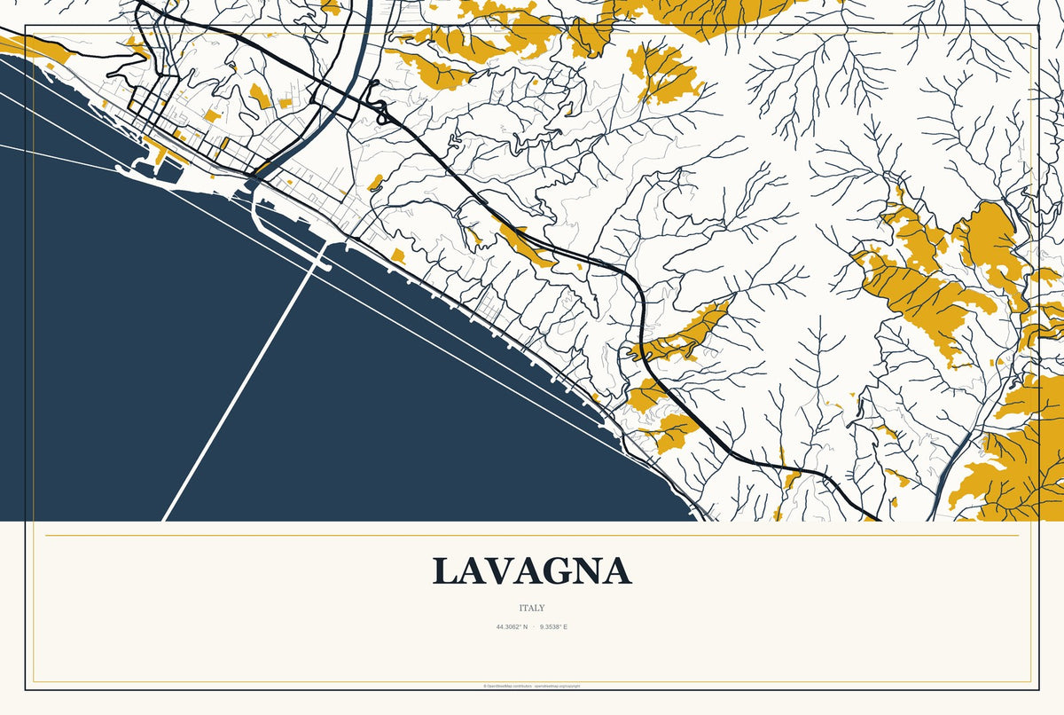 Lavagna, Italy City Map Aluminum Sign in Citrine Modern style