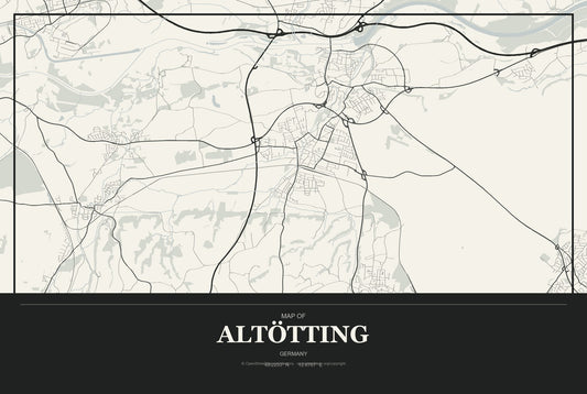 Altötting, Germany City Map Aluminum Sign in Museum Plaque style