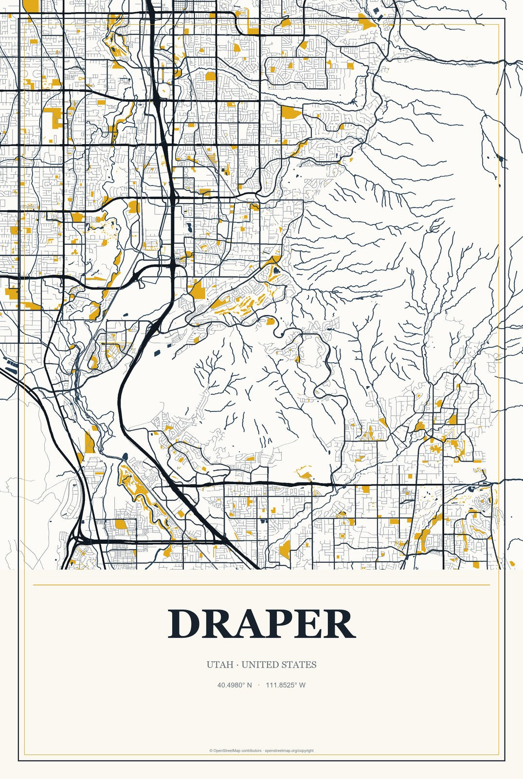 Draper, Utah City Map Aluminum Sign in Citrine Modern style