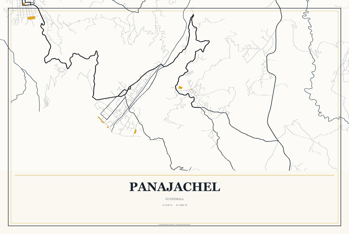Panajachel, Guatemala City Map Aluminum Sign in Citrine Modern style