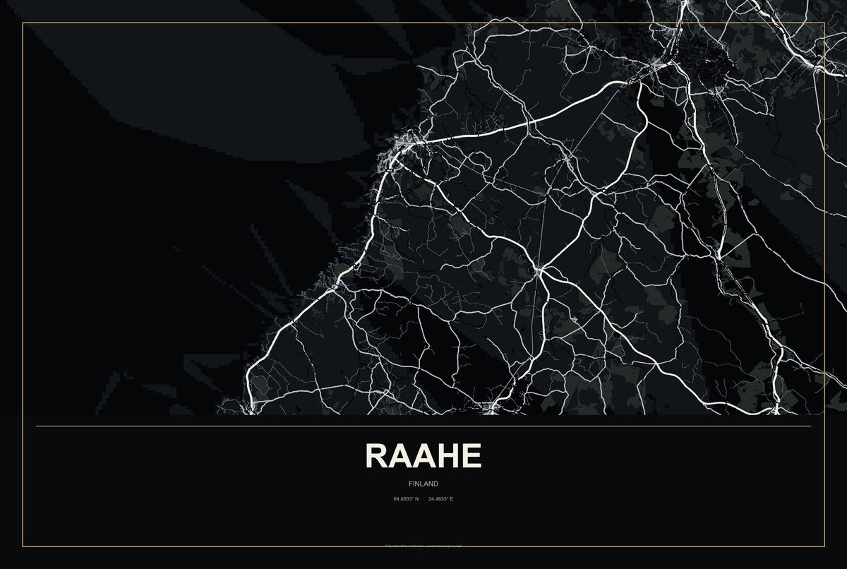 Raahe, Finland City Map Aluminum Sign in Metropolitan Noir style