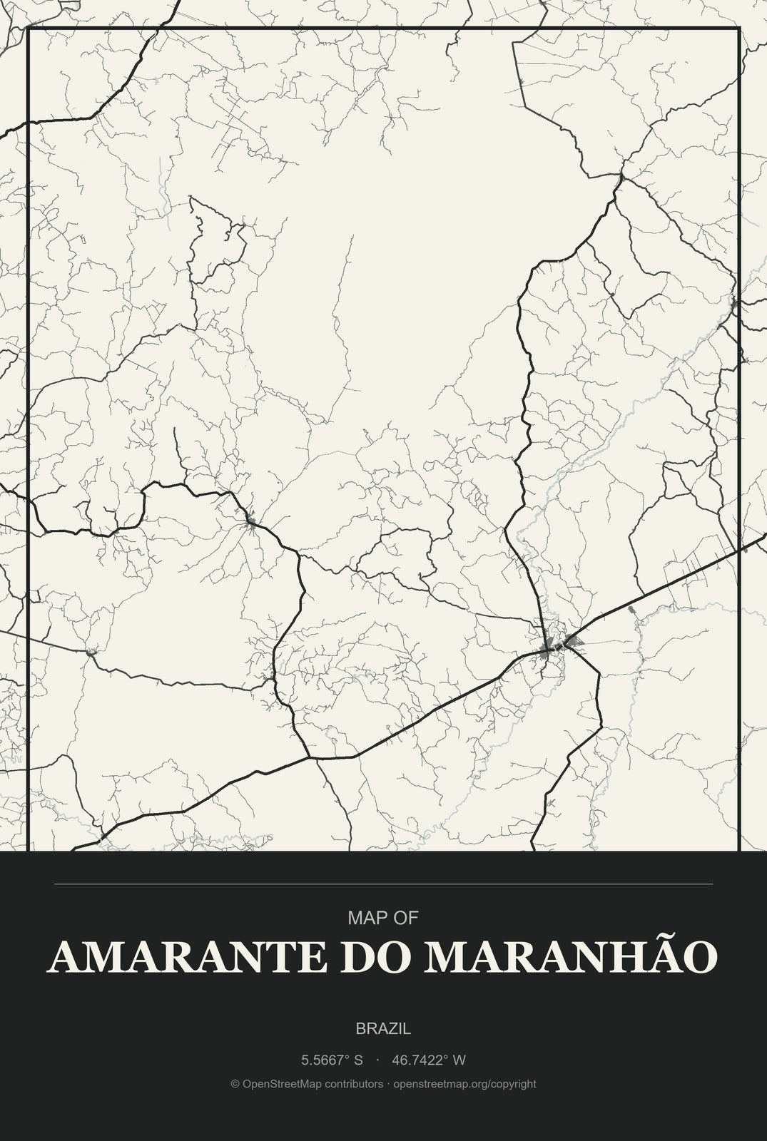 Amarante do Maranhão, Brazil City Map Aluminum Sign in Museum Plaque style