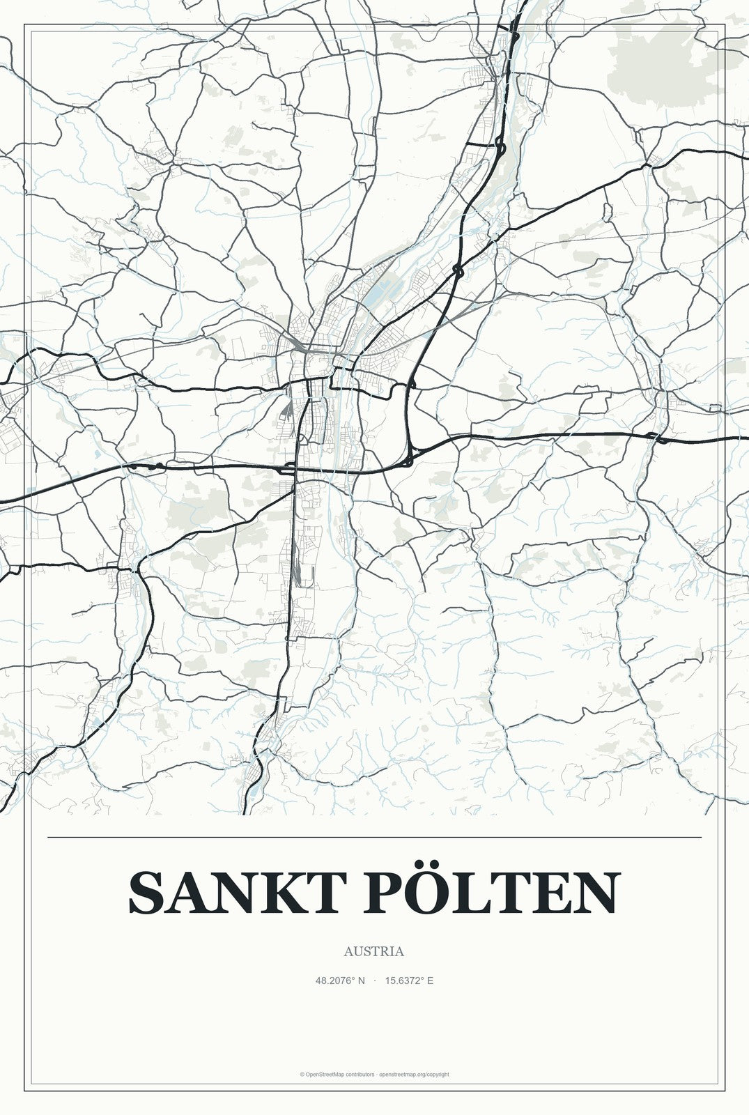 Sankt Pölten, Austria City Map Aluminum Sign in Gallery Air style
