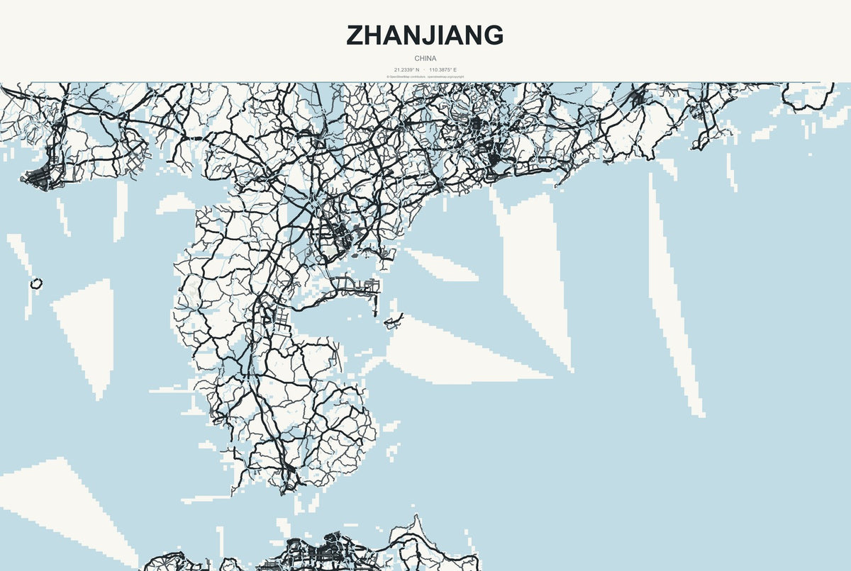 Zhanjiang, China City Map Aluminum Sign in Headline Atlas style