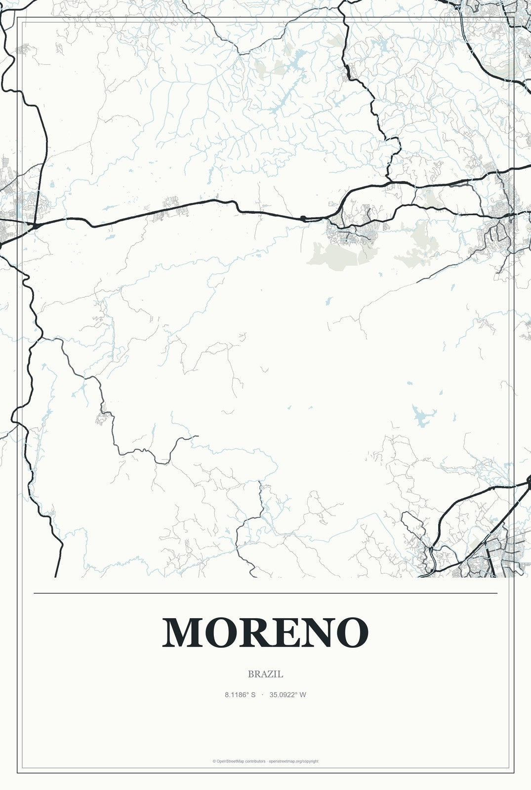 Moreno, Brazil City Map Aluminum Sign in Gallery Air style