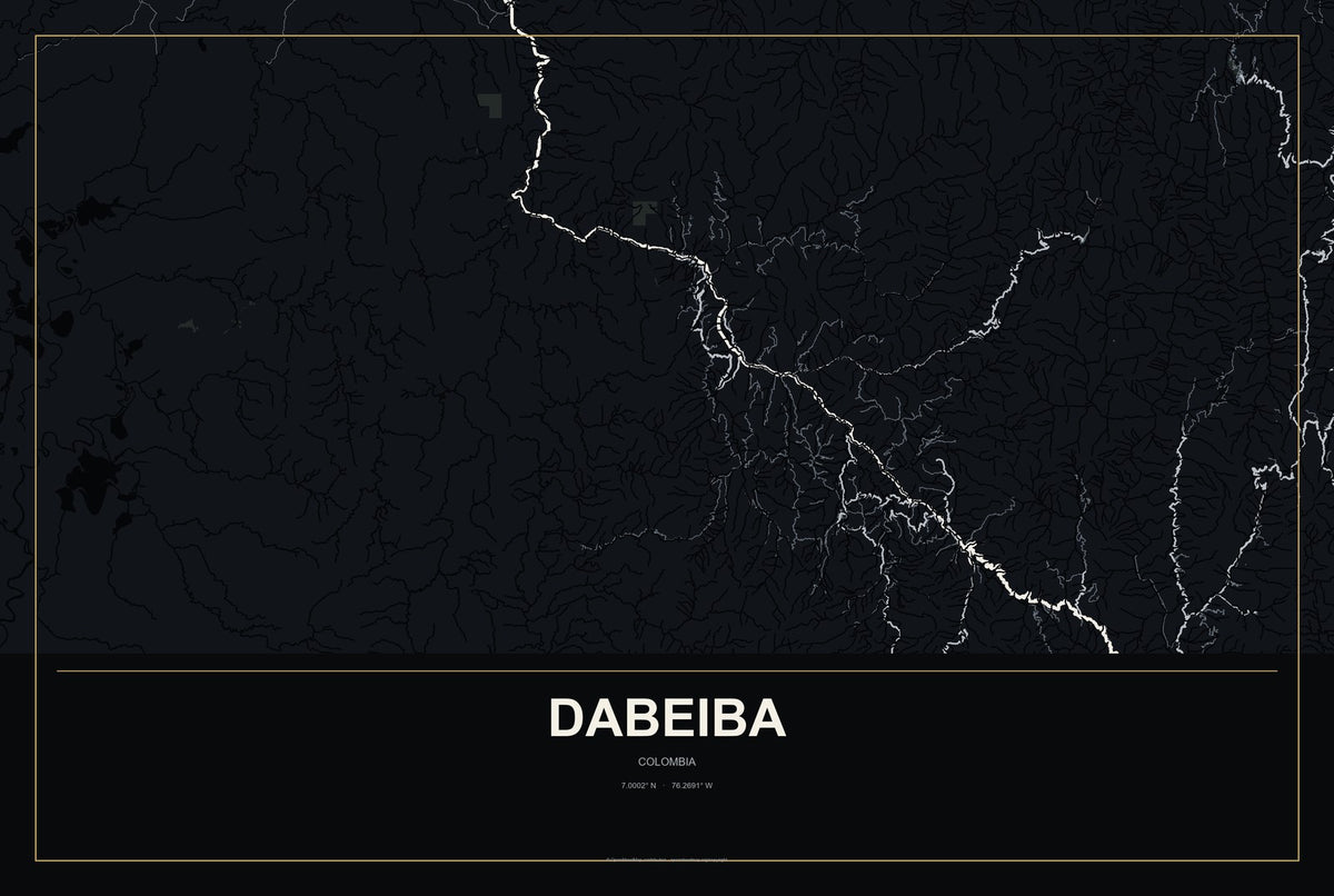 Dabeiba, Colombia City Map Aluminum Sign in Metropolitan Noir style