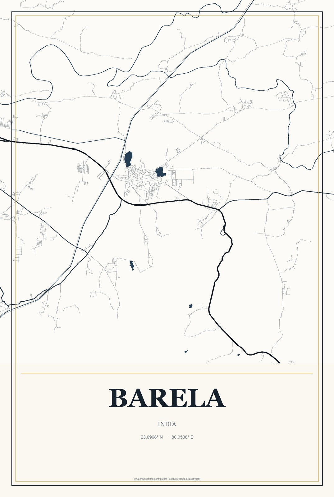 Barela, India City Map Aluminum Sign in Citrine Modern style
