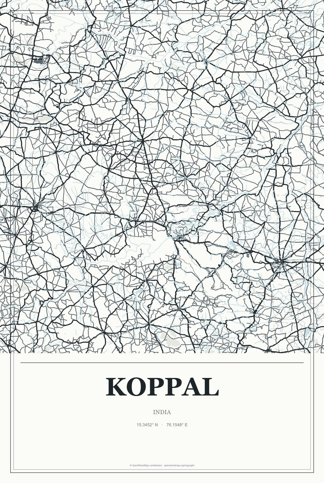 Koppal, India City Map Aluminum Sign in Gallery Air style