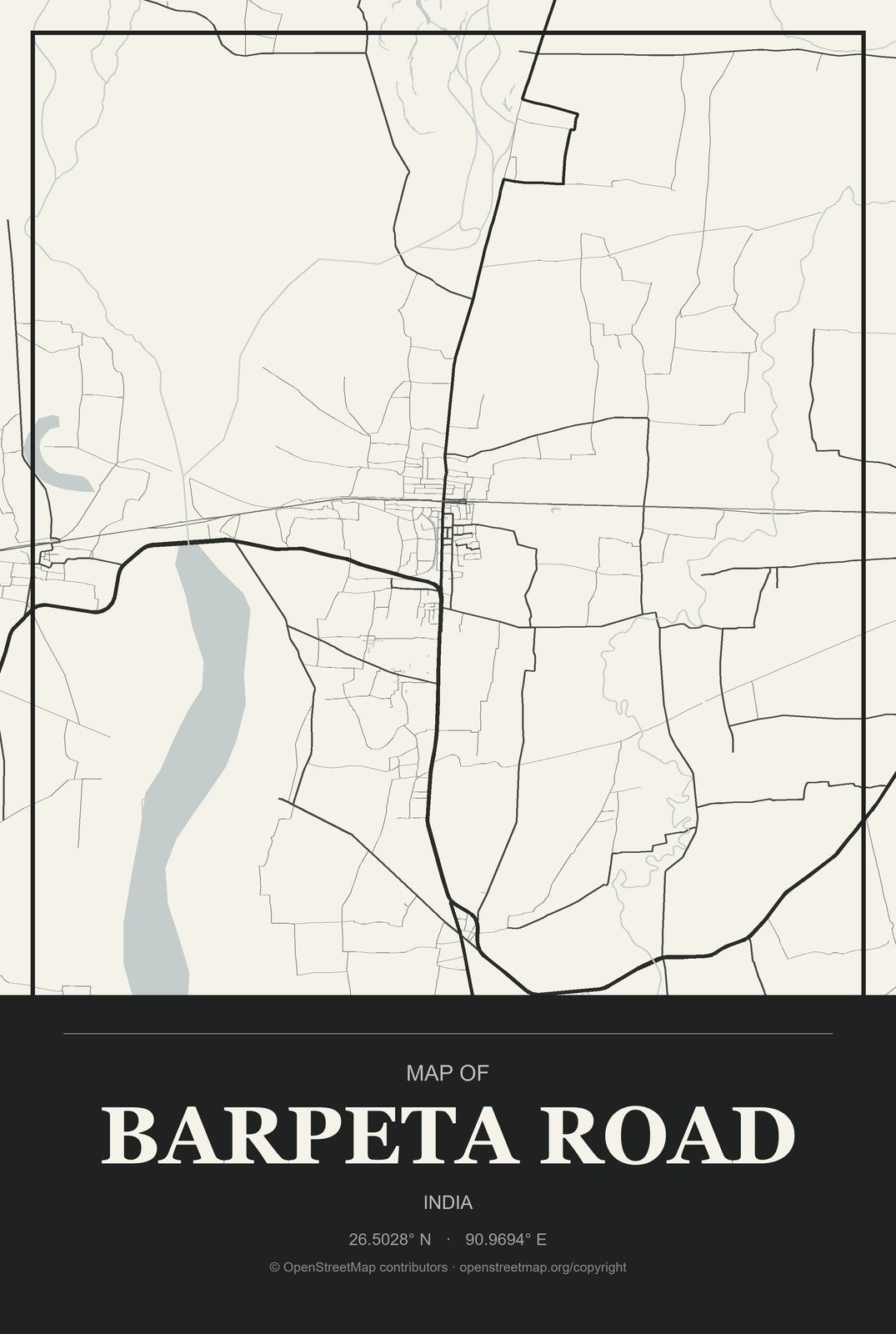 Barpeta Road, India City Map Aluminum Sign in Museum Plaque style