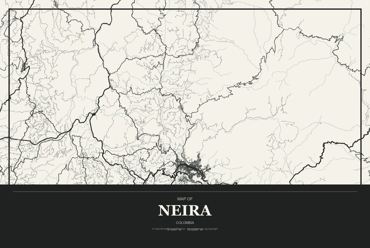 Neira, Colombia City Map Aluminum Sign in Museum Plaque style