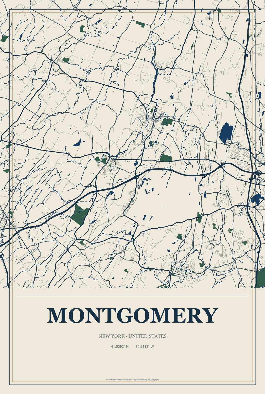 Montgomery, New York City Map Aluminum Sign in Coastal Cutout style
