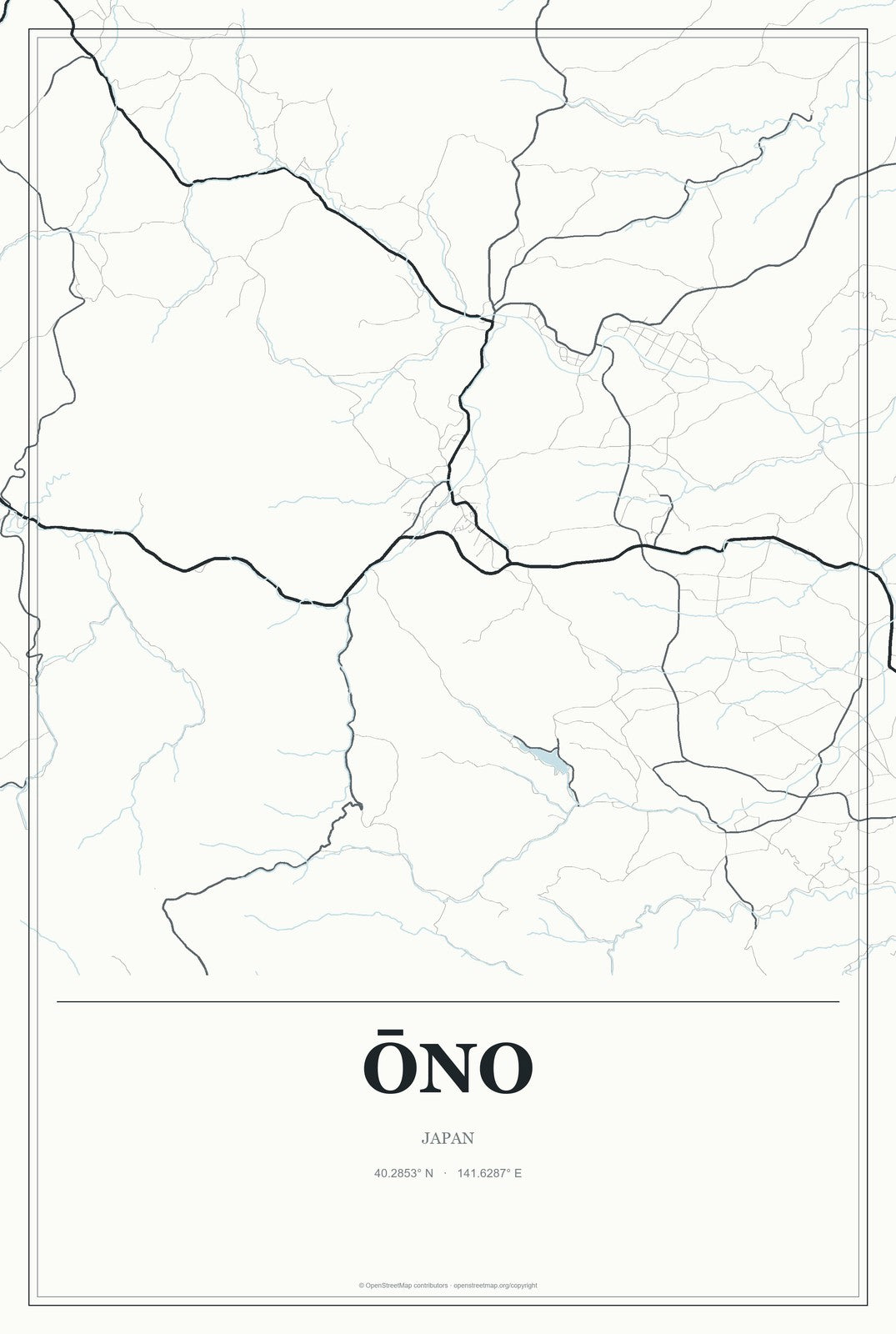 Ōno, Japan City Map Aluminum Sign in Gallery Air style