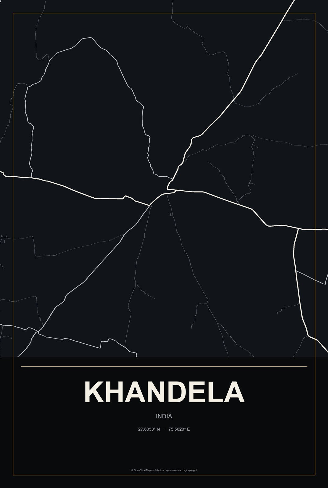 Khandela, India City Map Aluminum Sign in Metropolitan Noir style