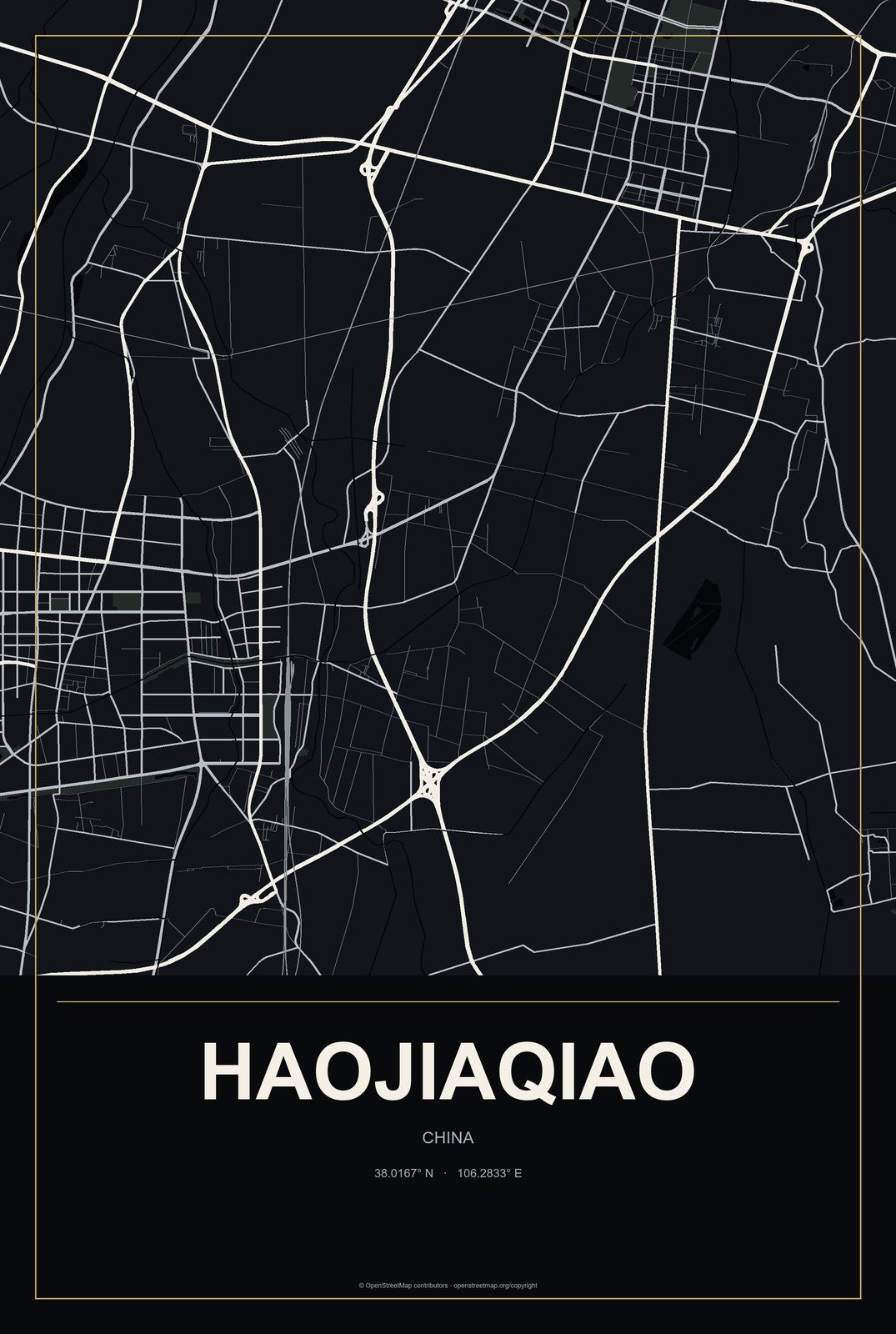 Haojiaqiao, China City Map Aluminum Sign in Metropolitan Noir style