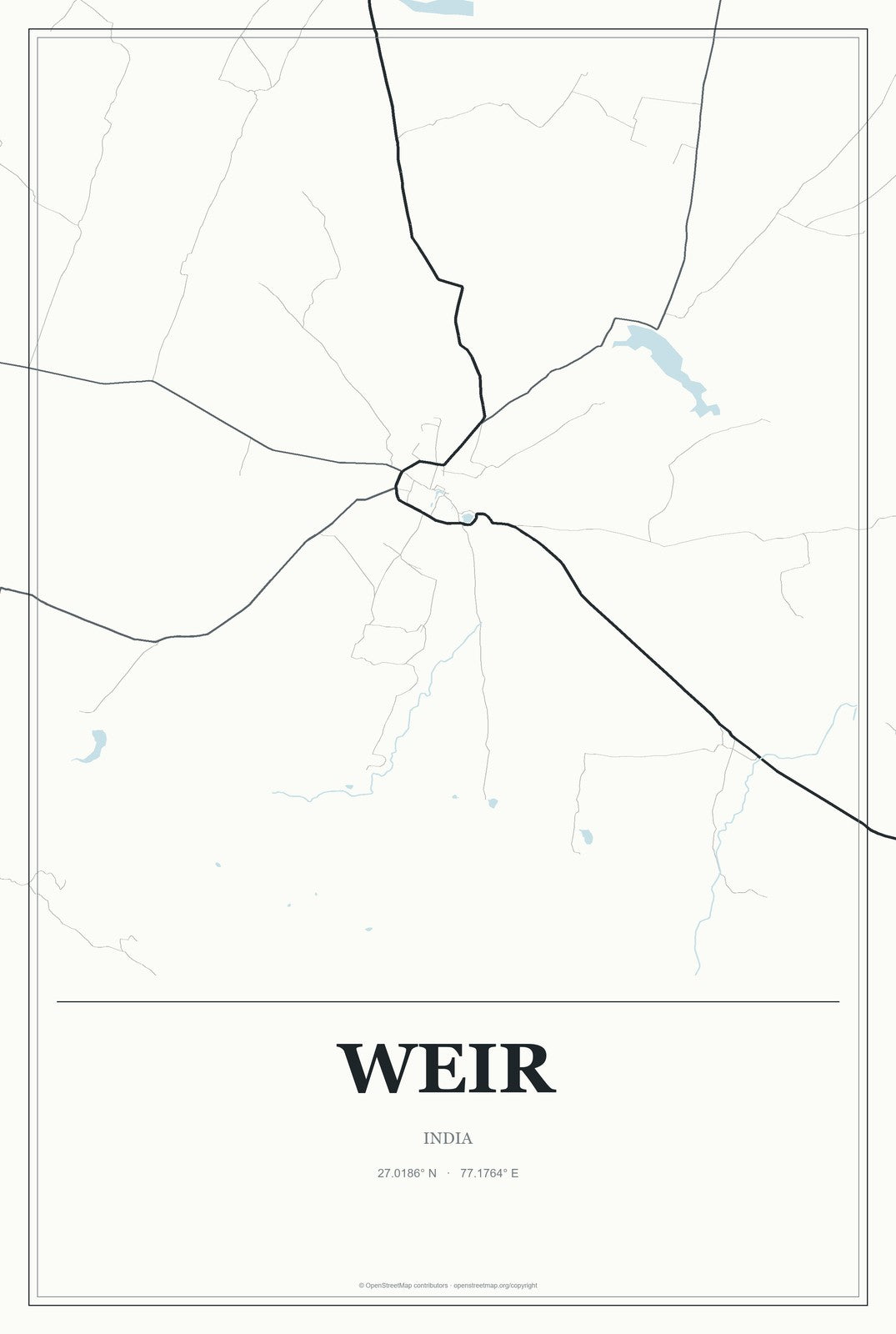 Weir, India City Map Aluminum Sign in Gallery Air style