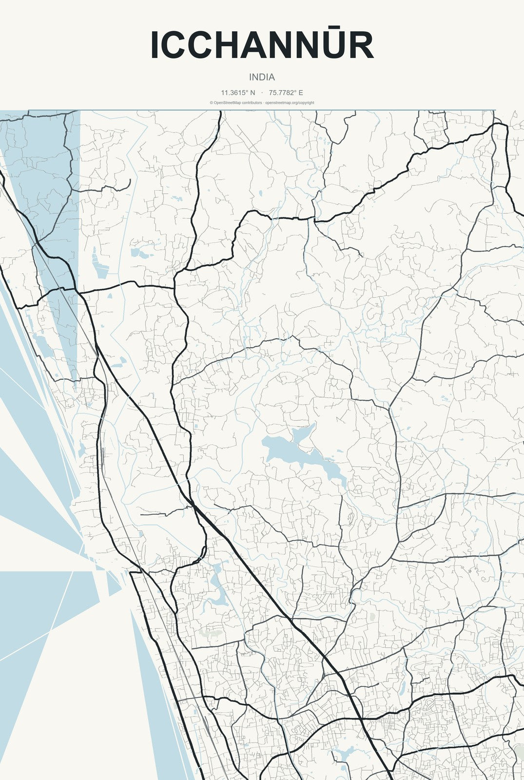 Icchannūr, India City Map Aluminum Sign in Headline Atlas style