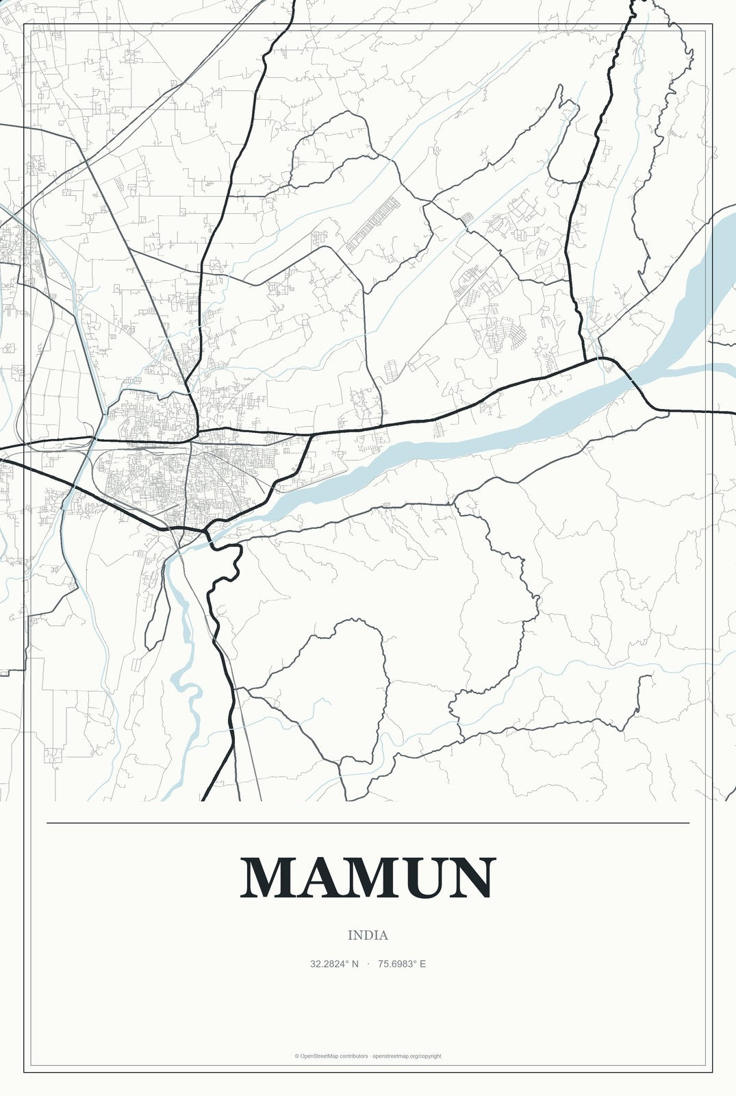 Mamun, India City Map Aluminum Sign in Gallery Air style