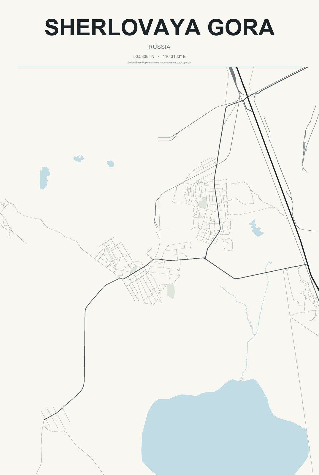 Sherlovaya Gora, Russia City Map Aluminum Sign in Headline Atlas style