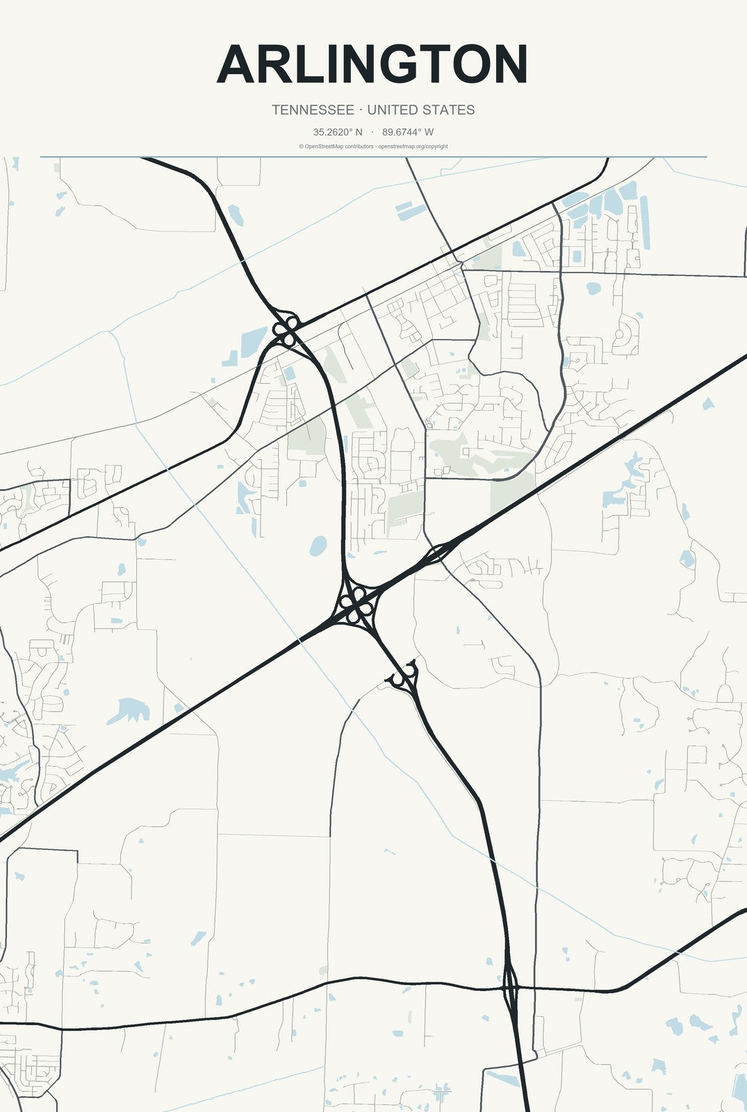Arlington, Tennessee City Map Aluminum Sign in Headline Atlas style