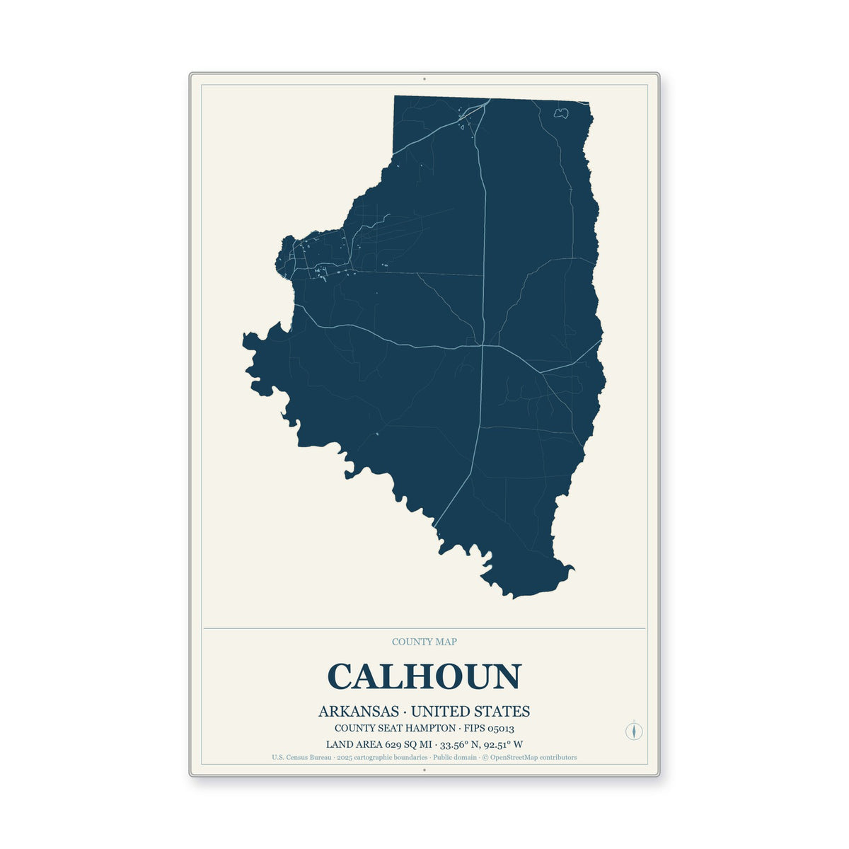 Calhoun County, Arkansas Map Aluminum Sign in Coastal Cutout style