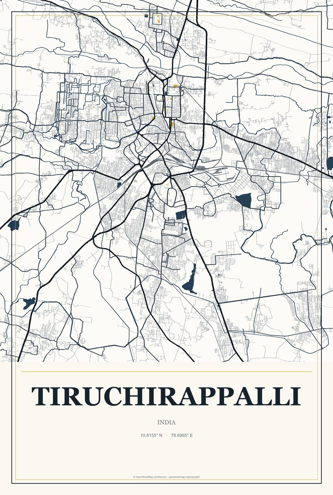 Tiruchirappalli, India City Map Aluminum Sign in Citrine Modern style