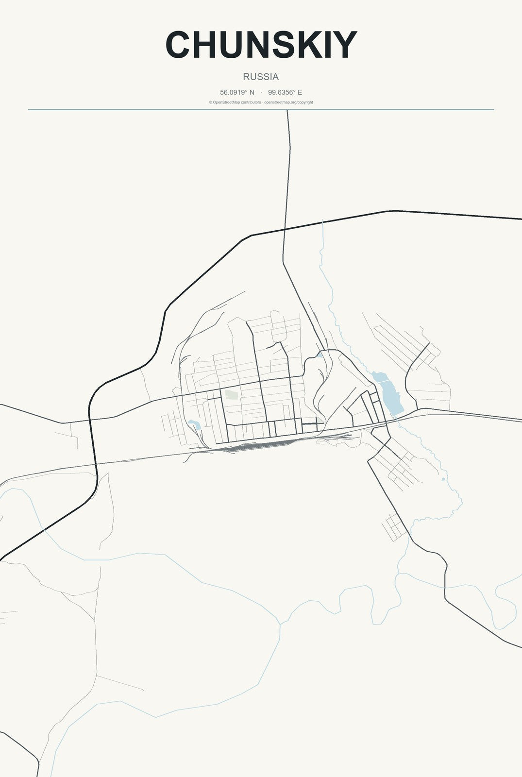 Chunskiy, Russia City Map Aluminum Sign in Headline Atlas style