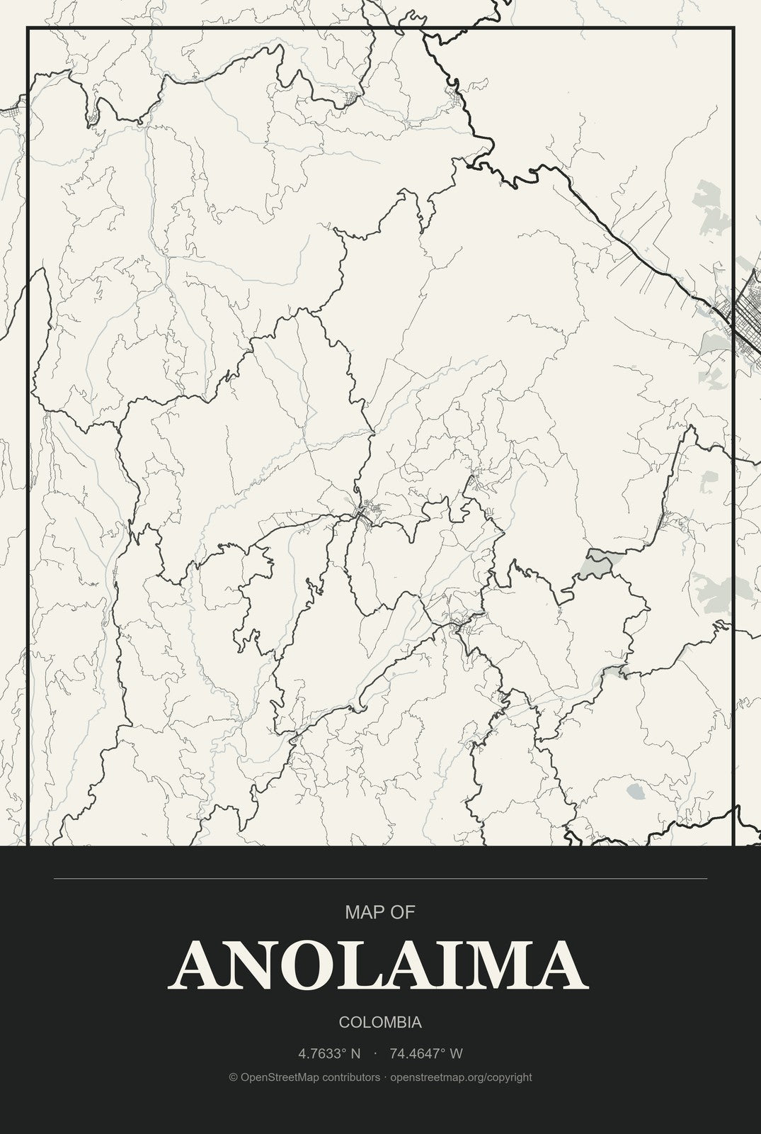 Anolaima, Colombia City Map Aluminum Sign in Museum Plaque style