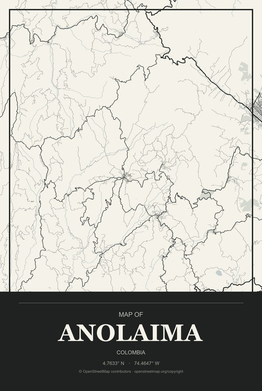 Anolaima, Colombia City Map Aluminum Sign in Museum Plaque style
