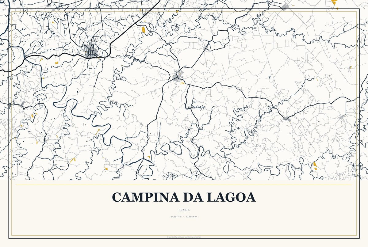 Campina da Lagoa, Brazil City Map Aluminum Sign in Citrine Modern style