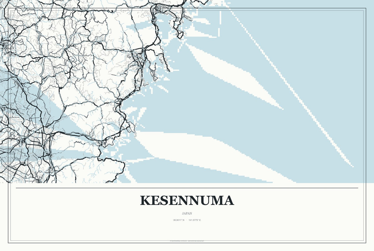 Kesennuma, Japan City Map Aluminum Sign in Gallery Air style