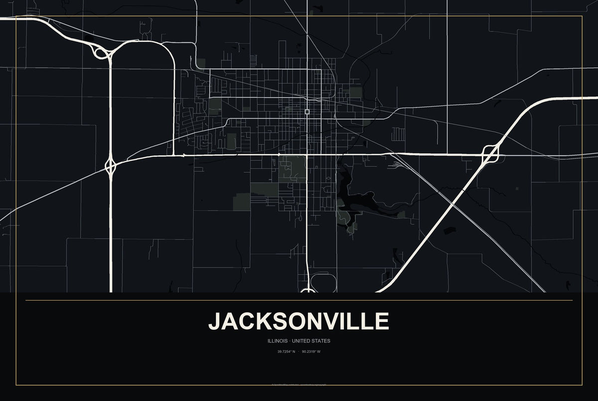 Jacksonville, Illinois City Map Aluminum Sign in Metropolitan Noir style
