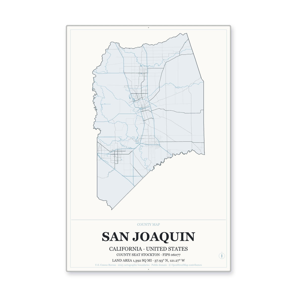 San Joaquin County, California Map Aluminum Sign in Gallery Air style