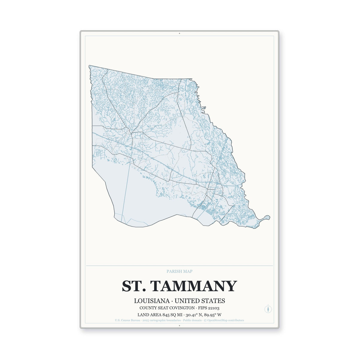 St. Tammany Parish, Louisiana Map Aluminum Sign in Gallery Air style