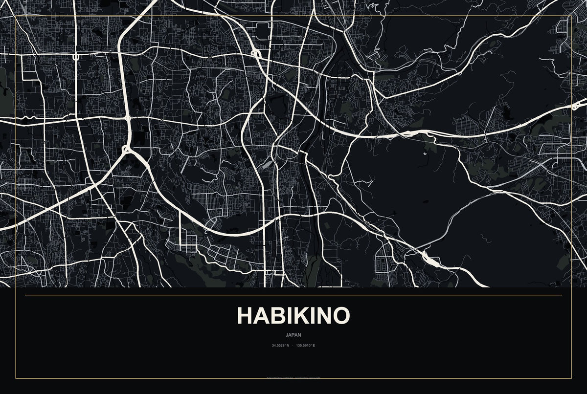 Habikino, Japan City Map Aluminum Sign in Metropolitan Noir style