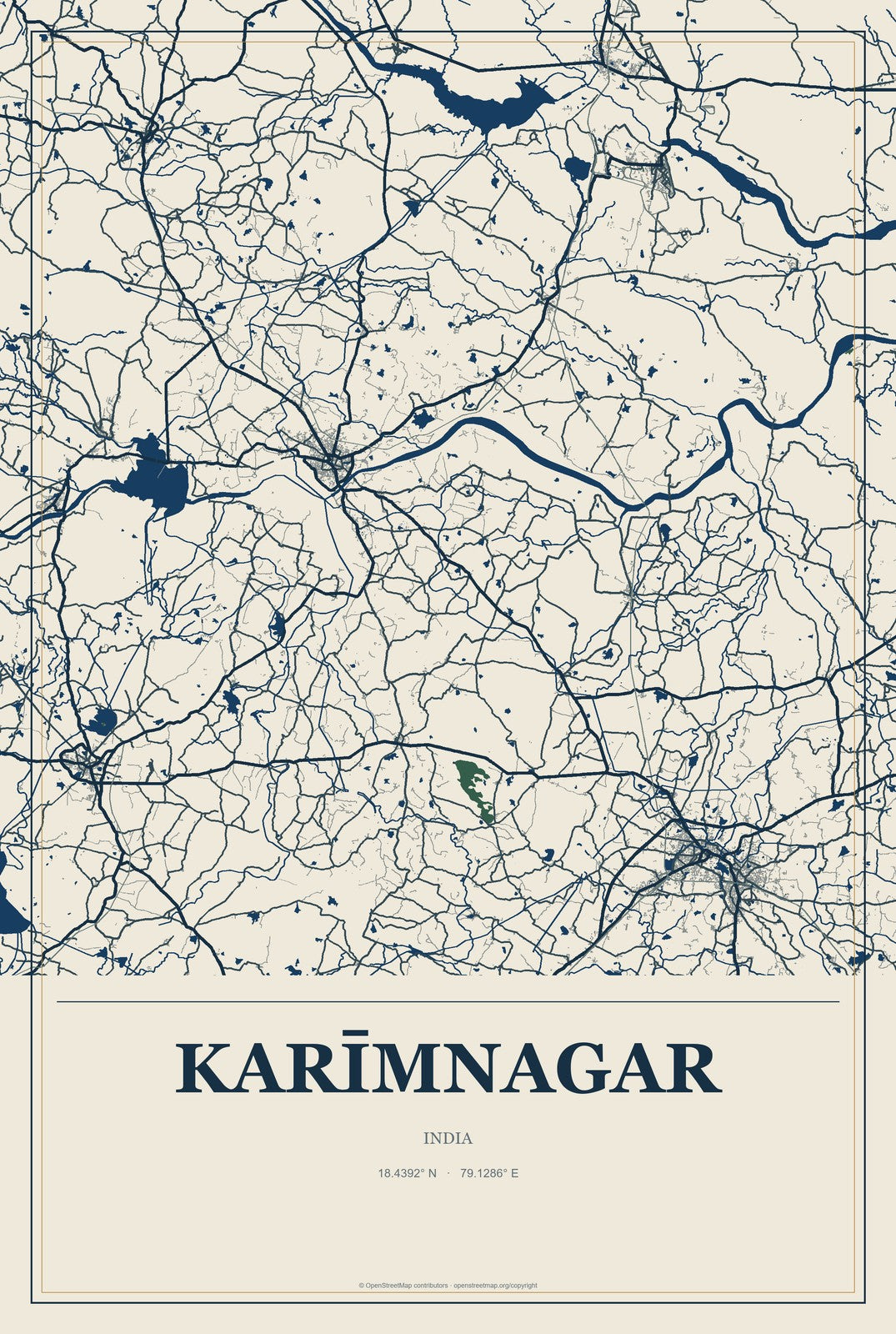Karīmnagar, India City Map Aluminum Sign in Coastal Cutout style